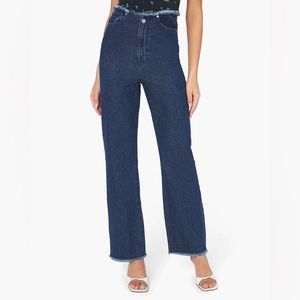 WE WORE WHAT FRAYED WAISTBAND BLUE DENIM STRAIGHT JEAN SIZE 25 💯 COTTO NWT